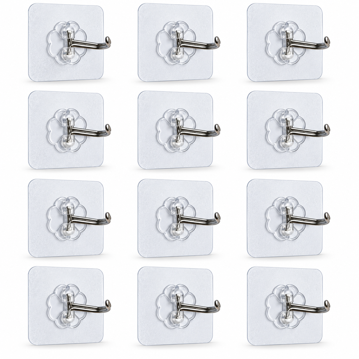 TRILOXX transparent adhesive wall hooks, pack of twelve